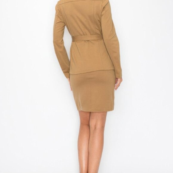 Ladies Belt Long Sleeve Blazer & Pencil Skirt Suit Set Taupe Size Medium - Picture 5 of 5